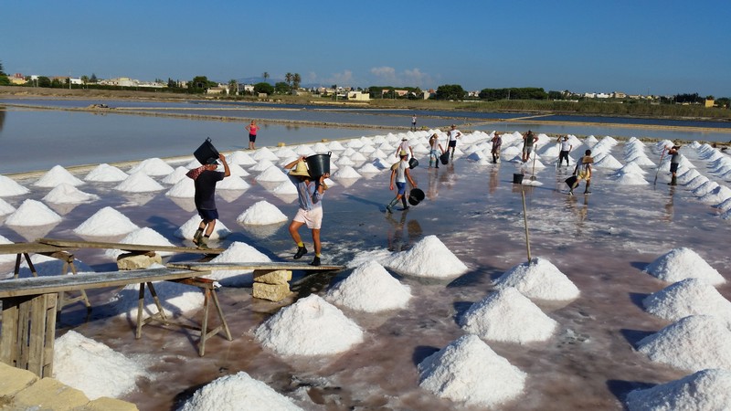 Manual collection of salt.